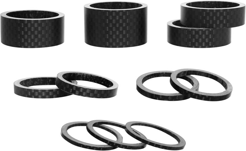 ZTZ 11PCS Headset Spacer Set for 1-1/8 Fork Stem - Aluminum Carbon Fiber Washer Kit (20 15 10 5 3 2 mm) Bicycle Threadless Ultralight Spacers, Compatible with MTB, Road, BMX, Folding Bikes - Image 1